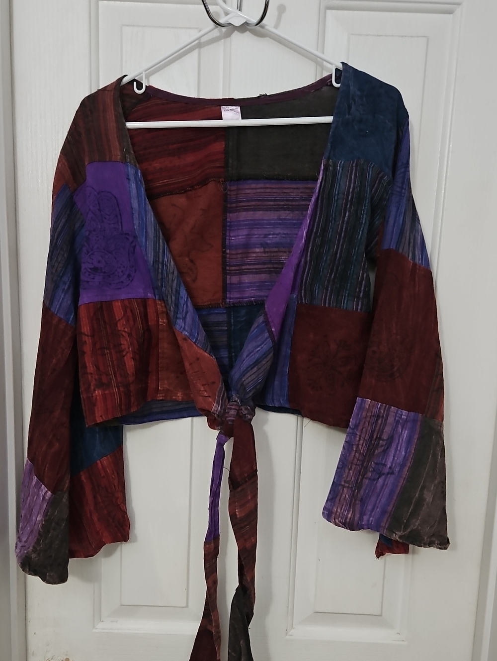100% Cotton Patchwork Tie-Front Floral Sun Angel Bell Sleeves Large OS